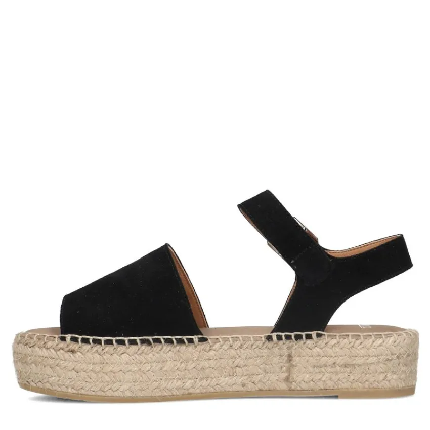 Manfield Zwarte suède sandalen met plateauzool^DAMES Espadrilles|Sandalen