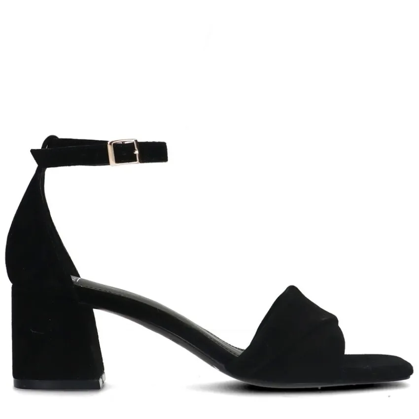 Manfield Zwarte suède sandalen met hak^DAMES Sandalen