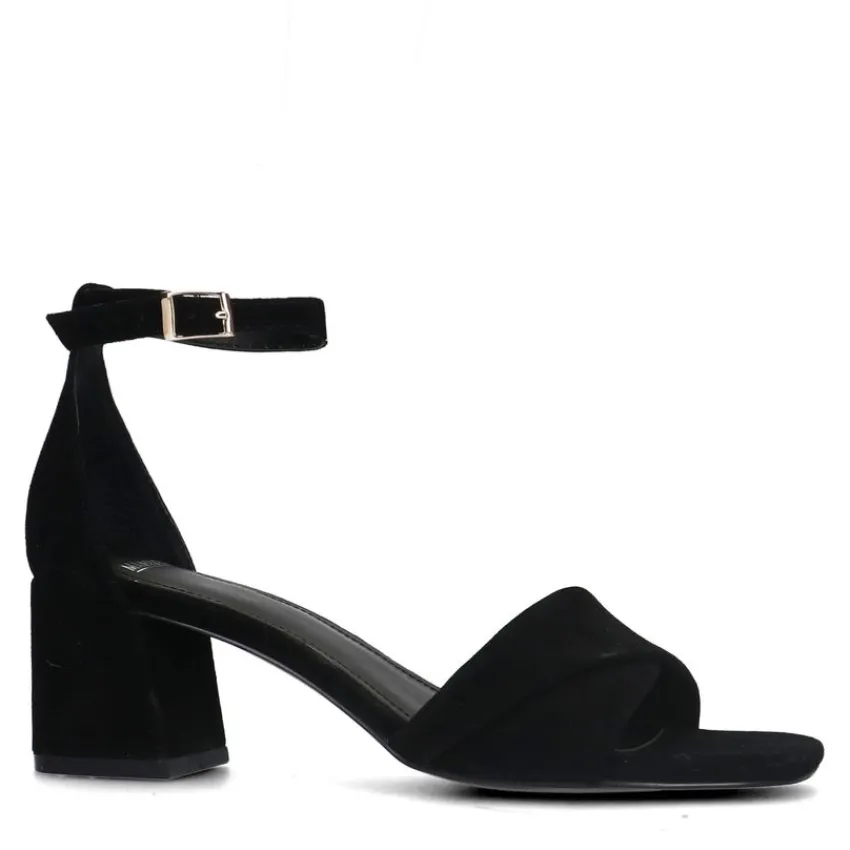 Manfield Zwarte suède sandalen met hak^DAMES Sandalen