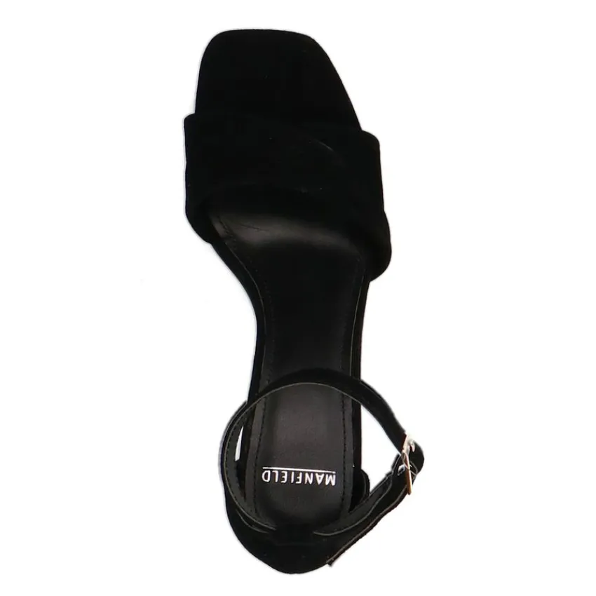 Manfield Zwarte suède sandalen met hak^DAMES Sandalen