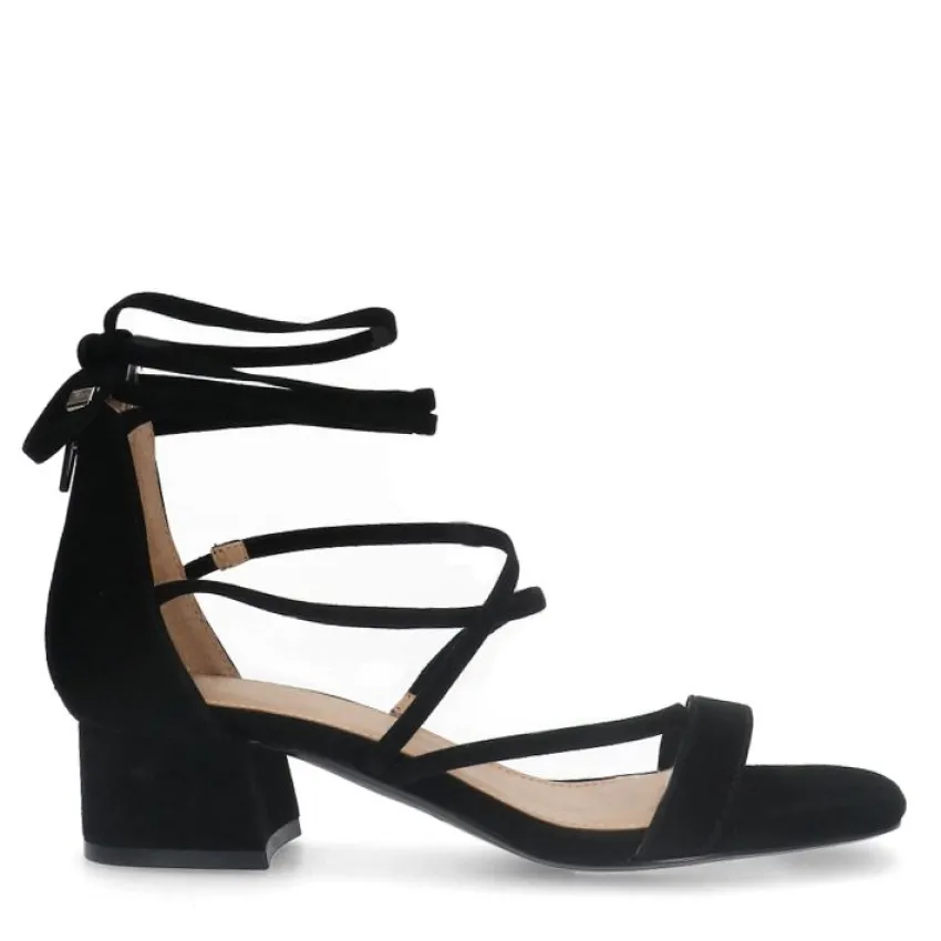 Manfield Zwarte suède sandalen met hak^DAMES Sandalen