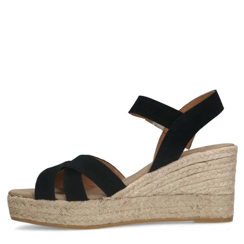 Manfield Zwarte suède sleehakken^DAMES Espadrilles|Sandalen