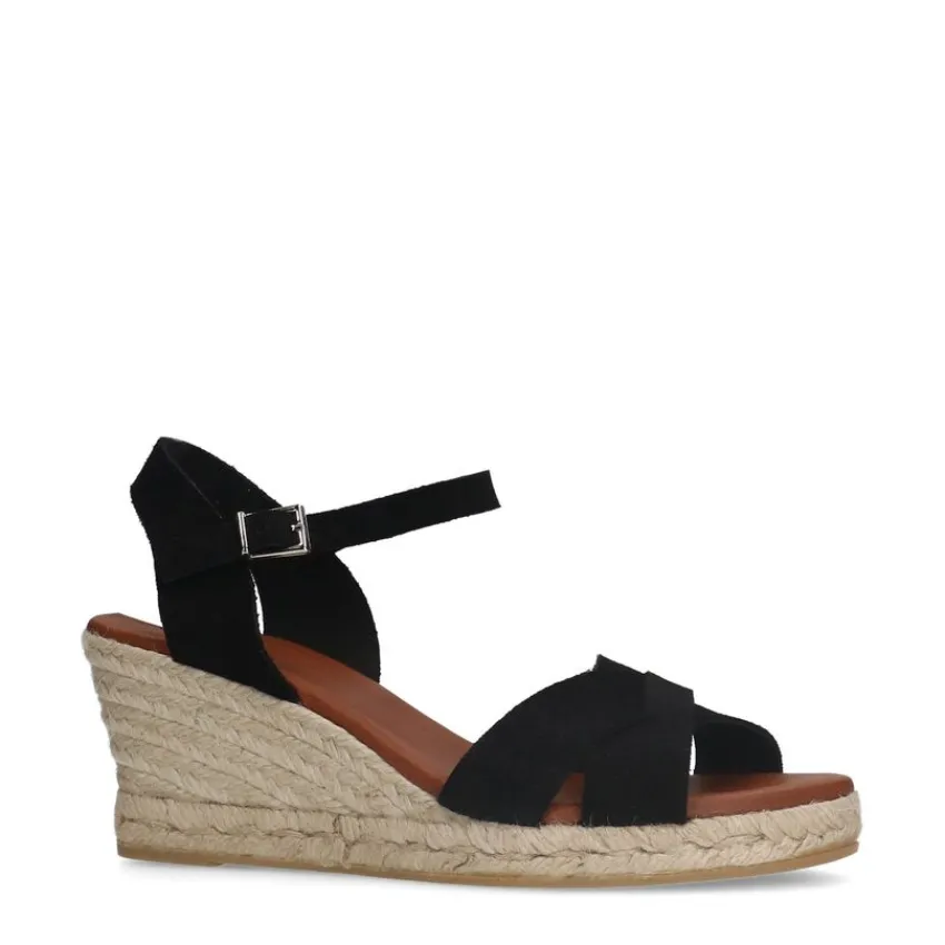Manfield Zwarte suède sleehakken^DAMES Espadrilles|Sandalen