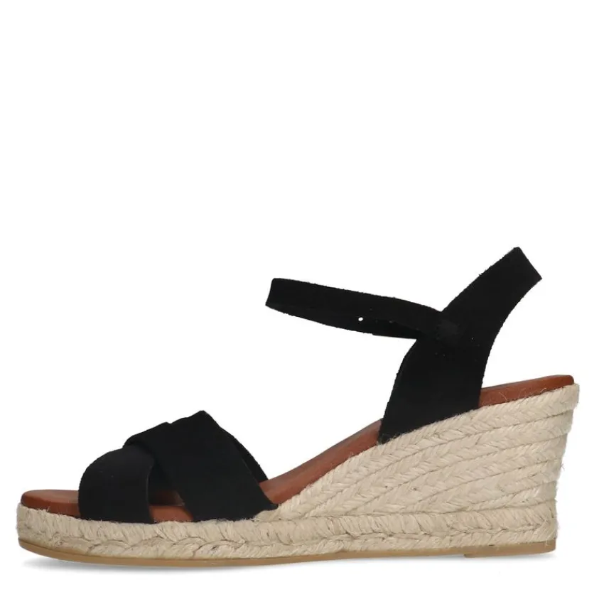 Manfield Zwarte suède sleehakken^DAMES Espadrilles|Sandalen