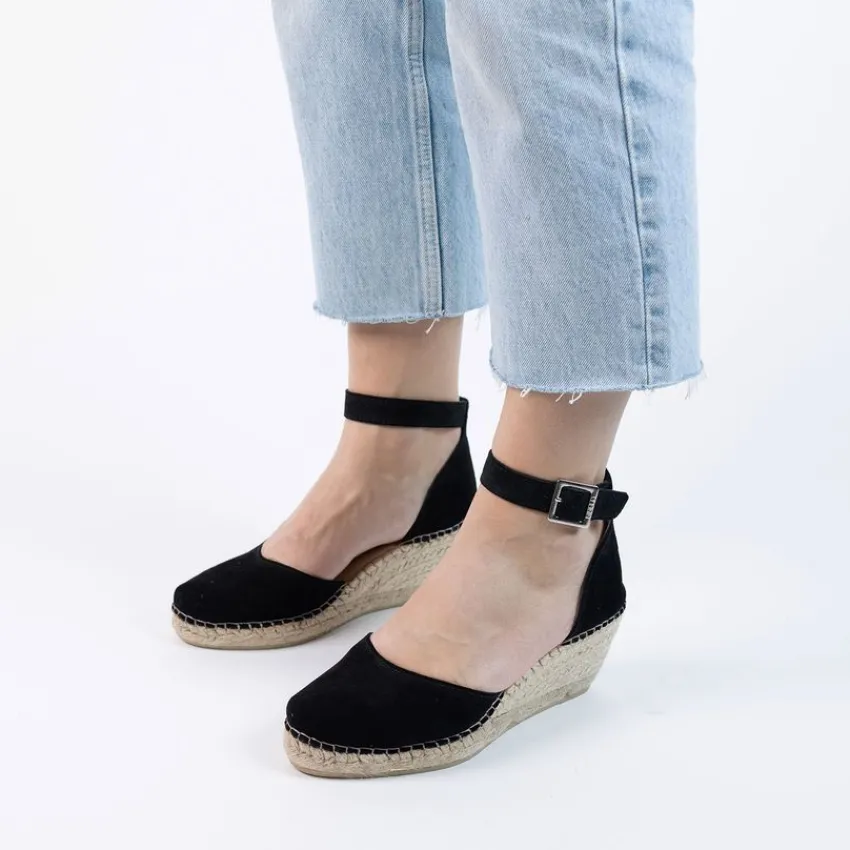 Manfield Zwarte suède sleehakken^DAMES Espadrilles|Sandalen