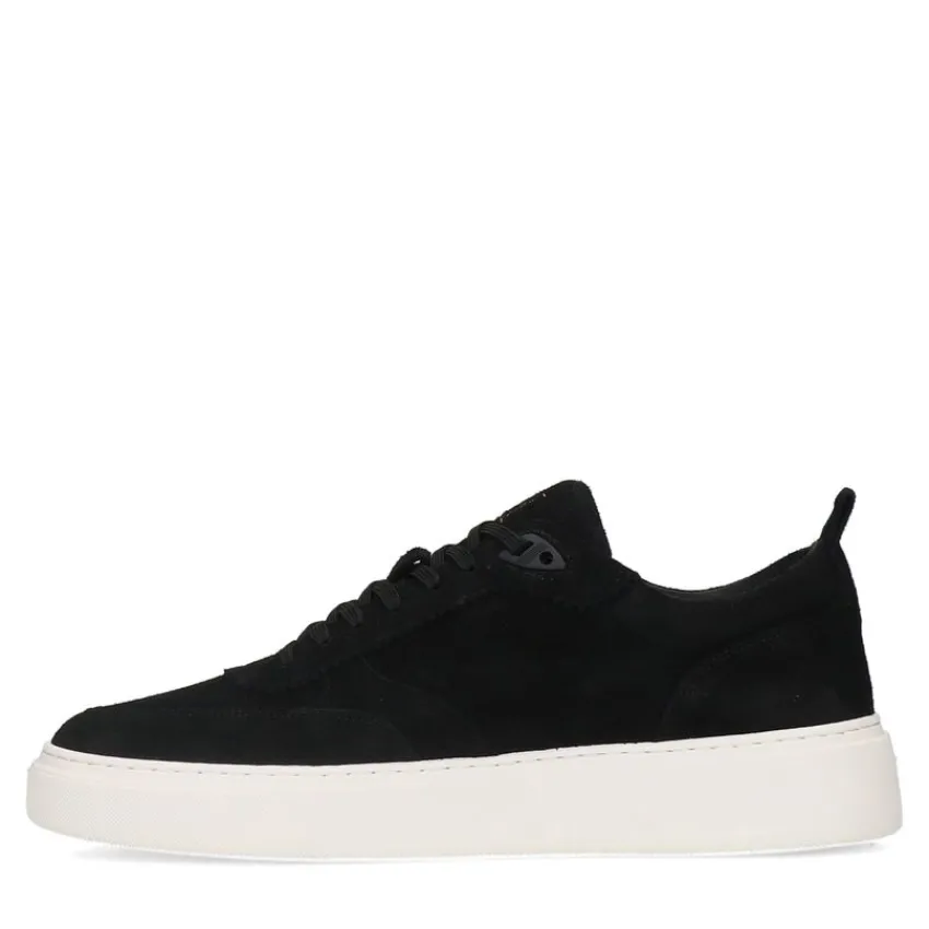Manfield Zwarte suède sneakers^Heren Sneakers