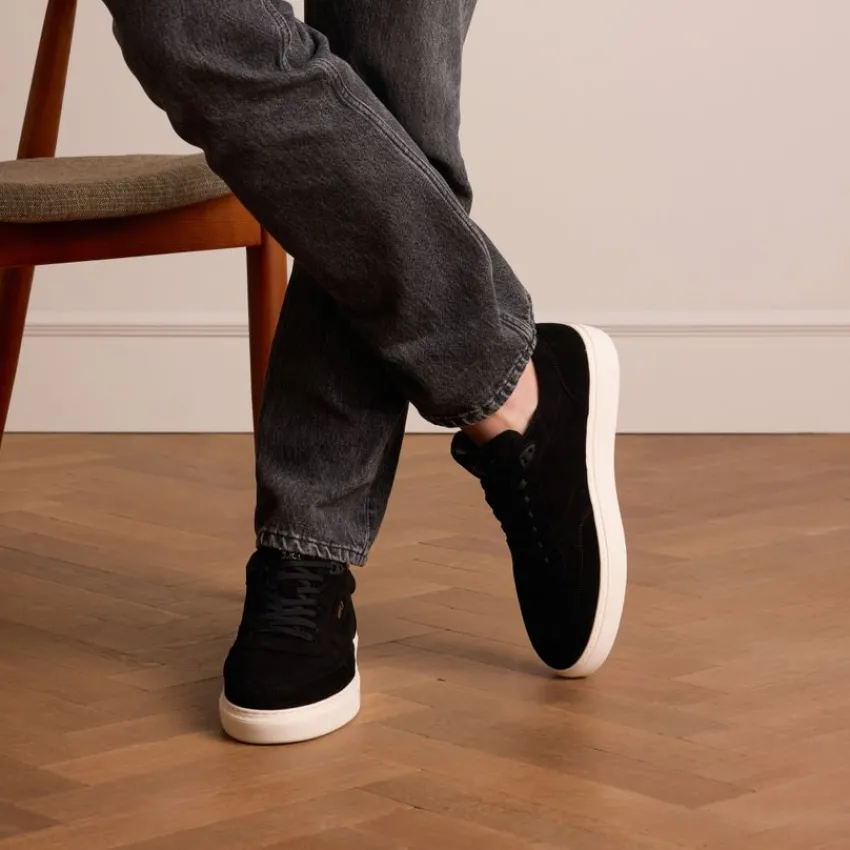 Manfield Zwarte suède sneakers^Heren Sneakers