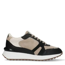 Manfield Zwarte suède sneakers met leren details^DAMES Sneakers