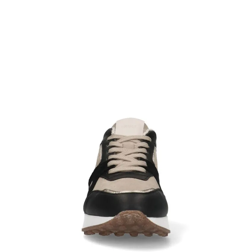 Manfield Zwarte suède sneakers met leren details^DAMES Sneakers
