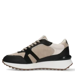Manfield Zwarte suède sneakers met leren details^DAMES Sneakers