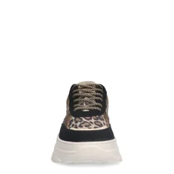 Manfield Zwarte suède sneakers met panterprint^DAMES Sneakers