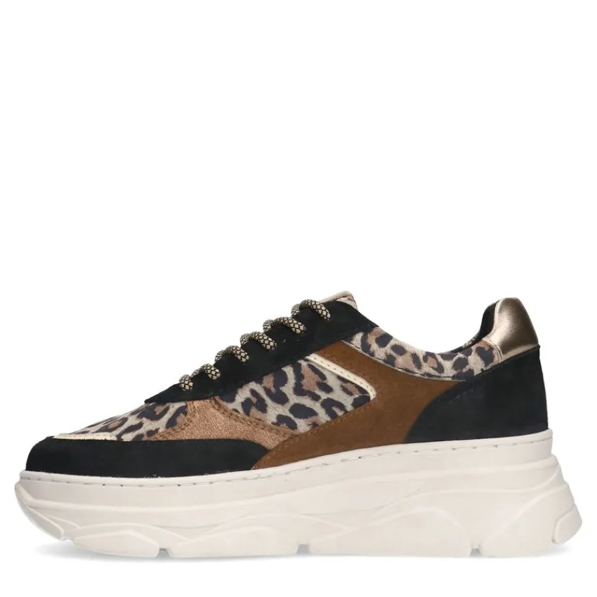 Manfield Zwarte suède sneakers met panterprint^DAMES Sneakers