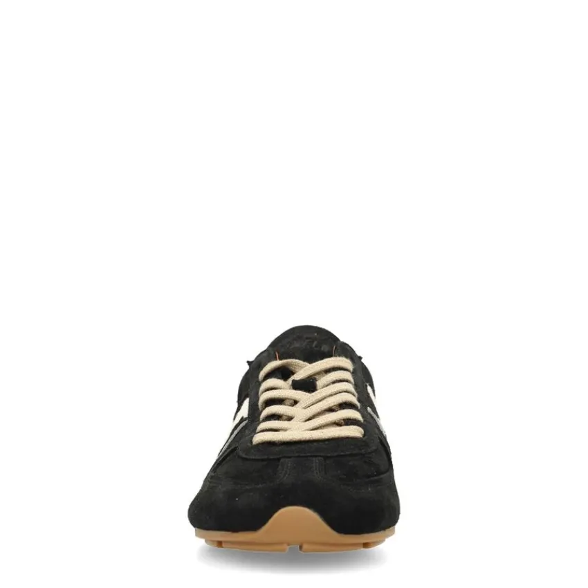 Manfield Zwarte suède sneakers met cow print detail^DAMES Sneakers