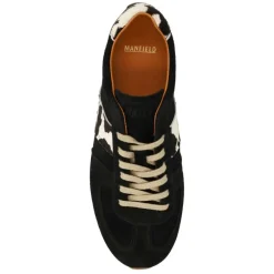 Manfield Zwarte suède sneakers met cow print detail^DAMES Sneakers