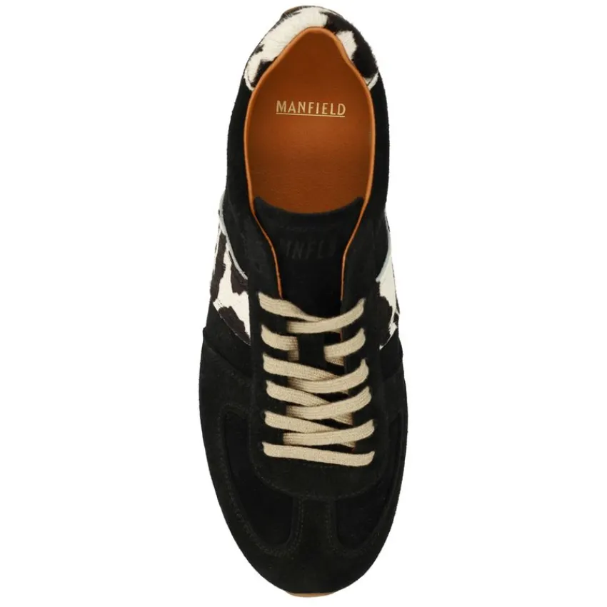 Manfield Zwarte suède sneakers met cow print detail^DAMES Sneakers