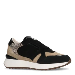 Manfield Zwarte suède sneakers met lakleren details^DAMES Sneakers