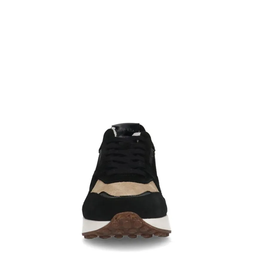 Manfield Zwarte suède sneakers met lakleren details^DAMES Sneakers