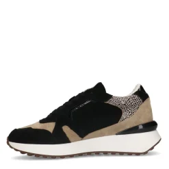 Manfield Zwarte suède sneakers met lakleren details^DAMES Sneakers