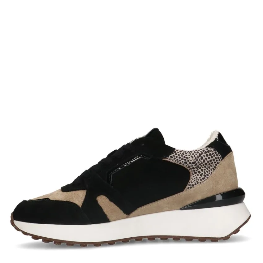 Manfield Zwarte suède sneakers met lakleren details^DAMES Sneakers