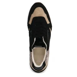 Manfield Zwarte suède sneakers met lakleren details^DAMES Sneakers