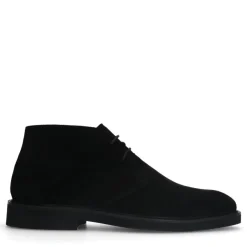 Manfield Zwarte suède veterboots^Heren Boots