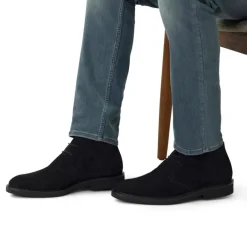 Manfield Zwarte suède veterboots^Heren Boots