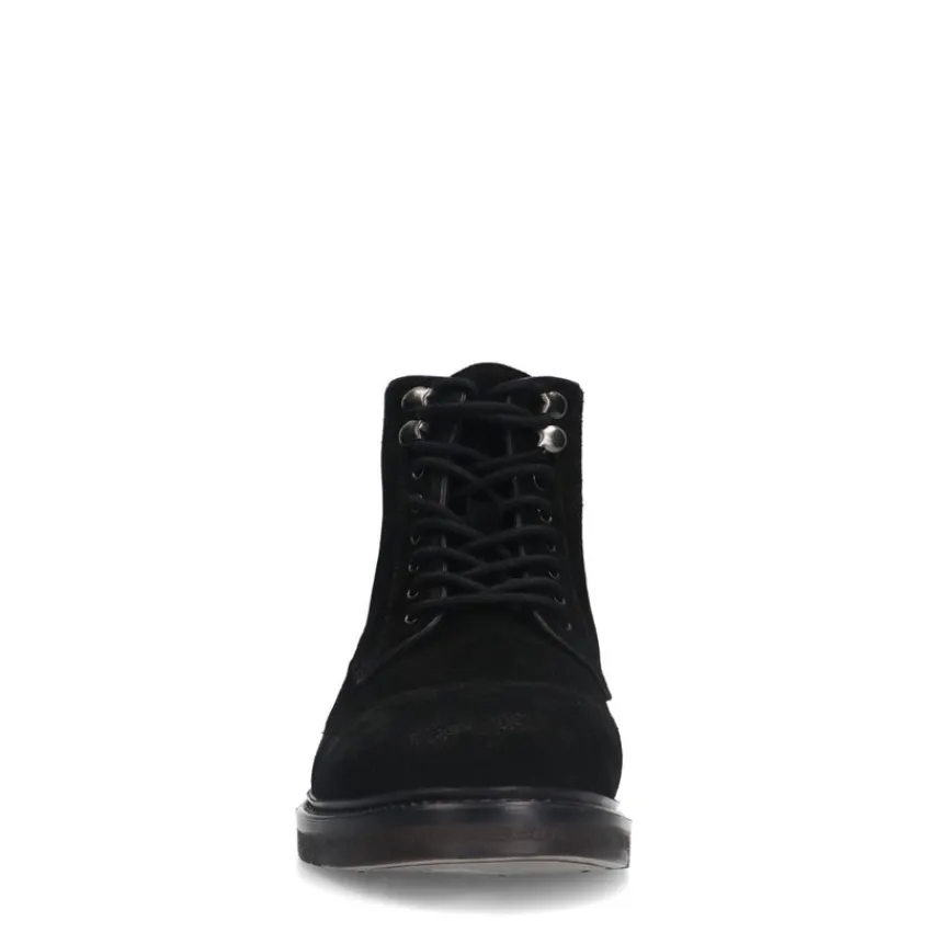 Manfield Zwarte suède veterboots^Heren Boots