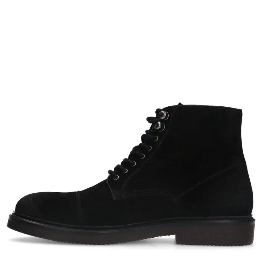 Manfield Zwarte suède veterboots^Heren Boots
