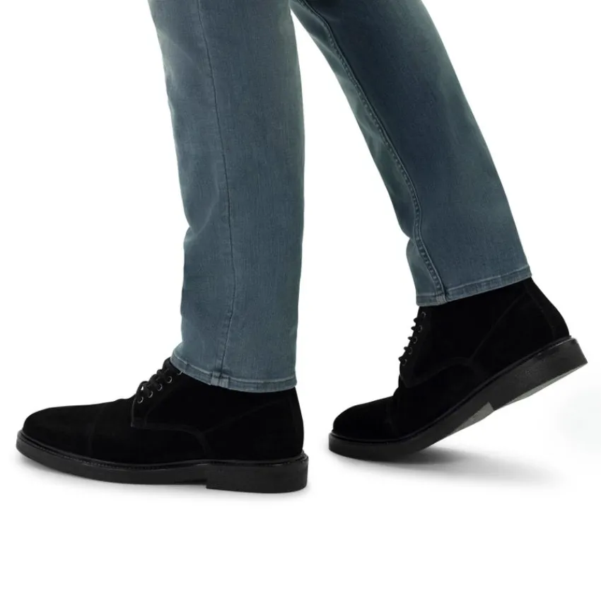 Manfield Zwarte suède veterboots^Heren Boots