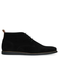 Manfield Zwarte suède veterboots^Heren Boots