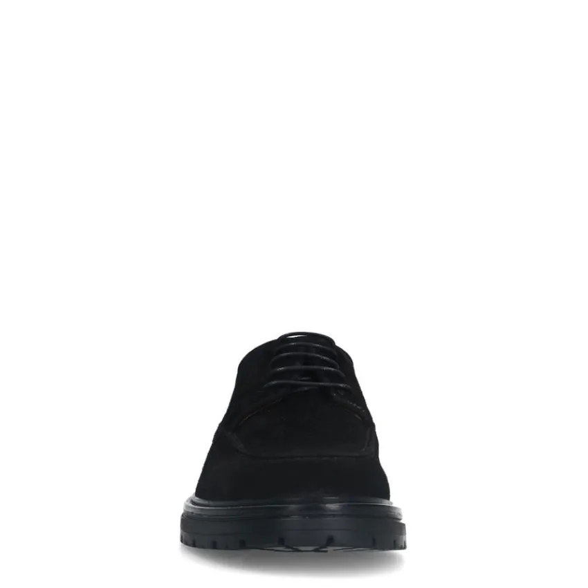 Manfield Zwarte suède veterschoenen^Heren Veterschoenen
