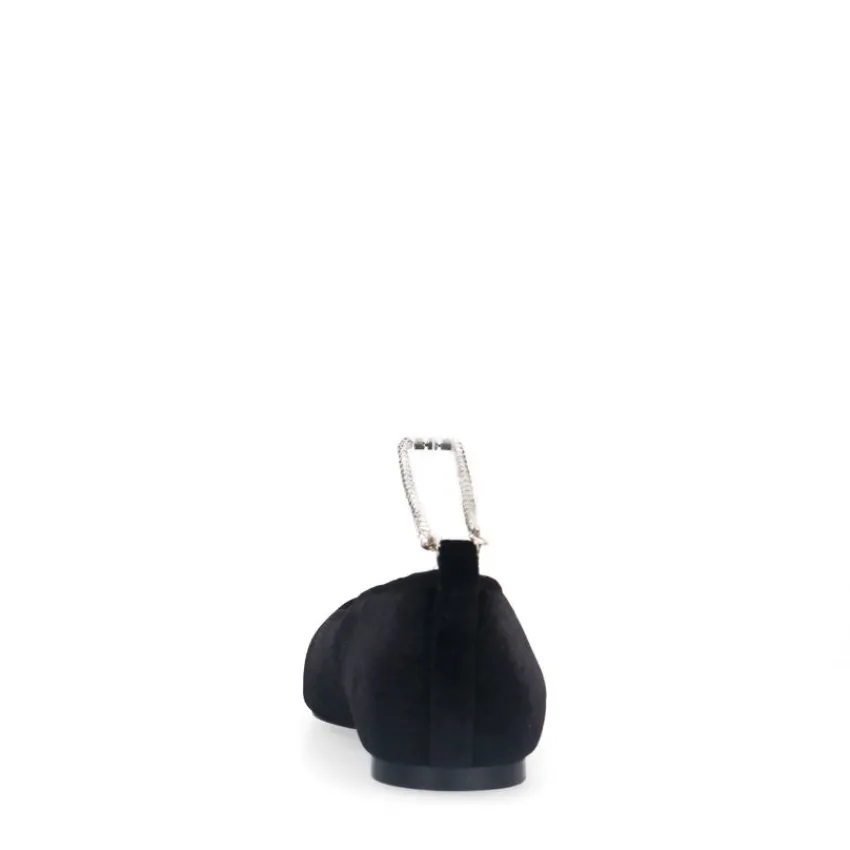 Manfield Zwarte velours ballerina's met strass enkelbandje^DAMES Loafers