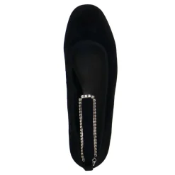 Manfield Zwarte velours ballerina's met strass enkelbandje^DAMES Loafers