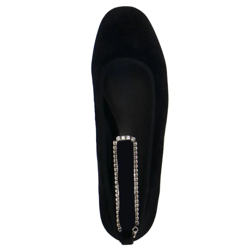 Manfield Zwarte velours ballerina's met strass enkelbandje^DAMES Loafers