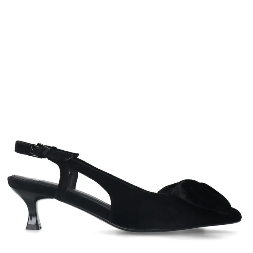 Manfield Zwarte velours slingbacks met strik^DAMES Pumps|Slingbacks