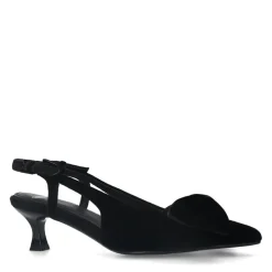 Manfield Zwarte velours slingbacks met strik^DAMES Pumps|Slingbacks