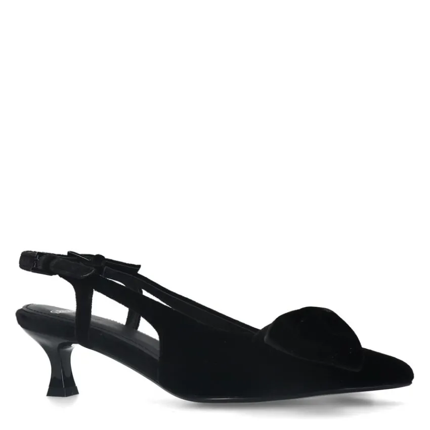 Manfield Zwarte velours slingbacks met strik^DAMES Pumps|Slingbacks