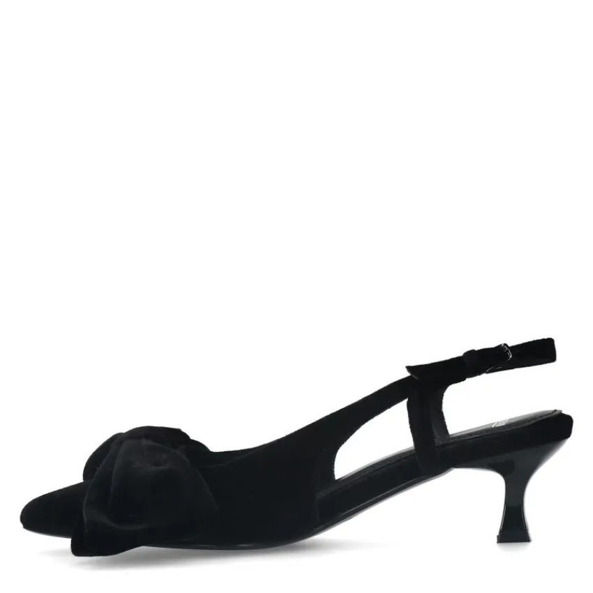 Manfield Zwarte velours slingbacks met strik^DAMES Pumps|Slingbacks