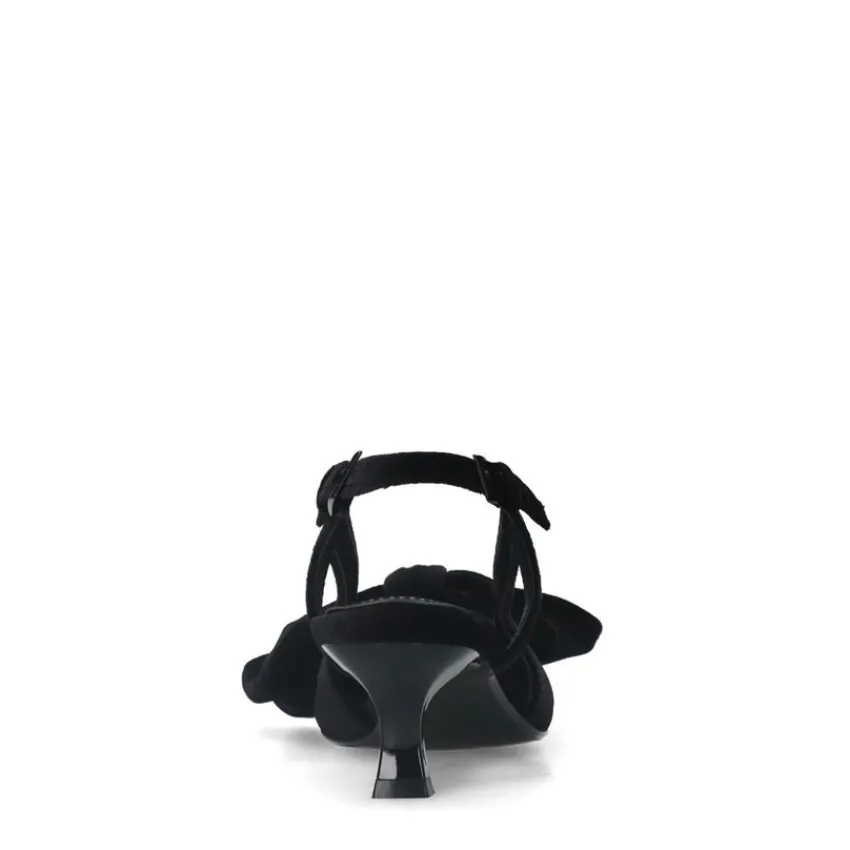 Manfield Zwarte velours slingbacks met strik^DAMES Pumps|Slingbacks