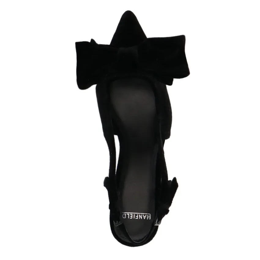 Manfield Zwarte velours slingbacks met strik^DAMES Pumps|Slingbacks