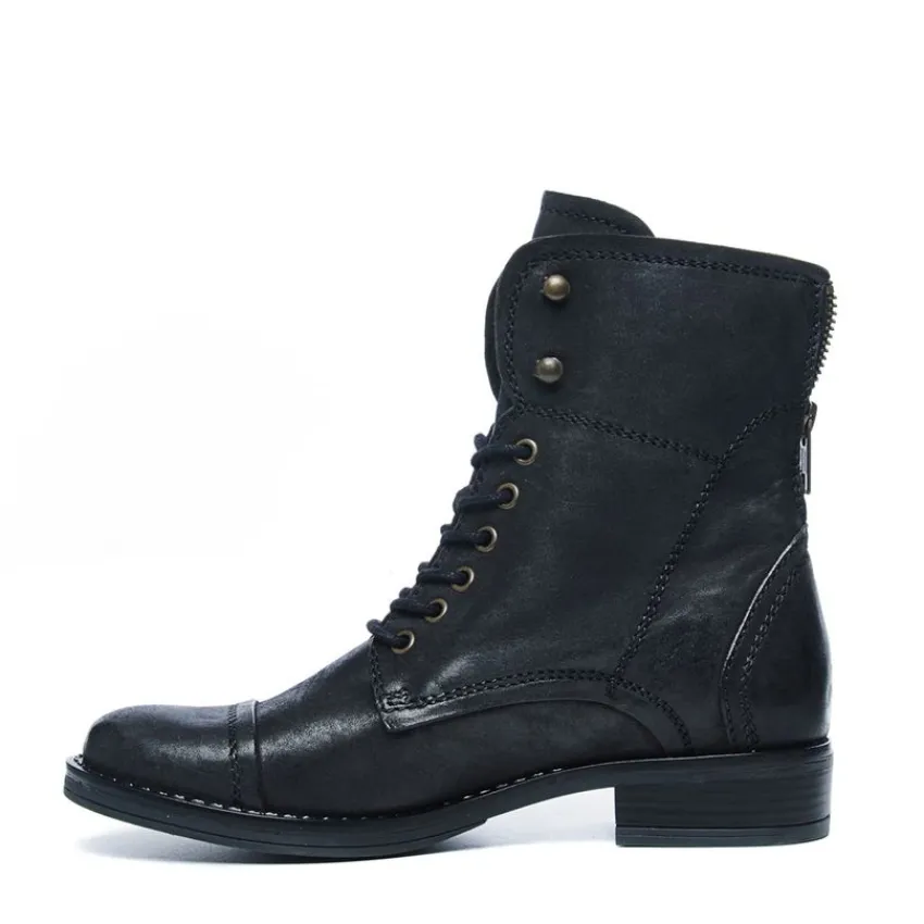 Manfield Zwarte veterlaarsjes^DAMES Enkellaarsjes